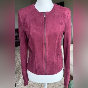 Lemon Tart SMALL Burgundy Faux Suede Moto Style Tailored Jacket Rust